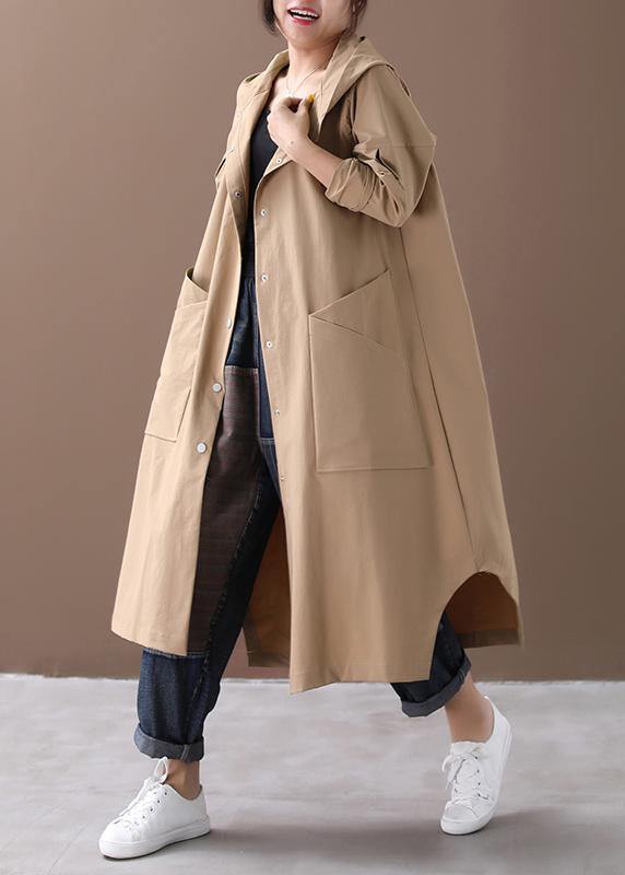 Modern hooded Large pockets fine clothes For Women khaki baggy coat