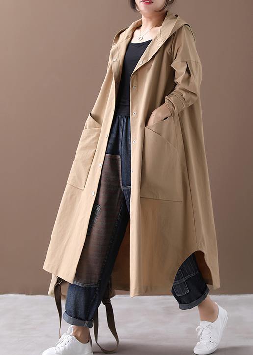 Modern hooded Large pockets fine clothes For Women khaki baggy coat