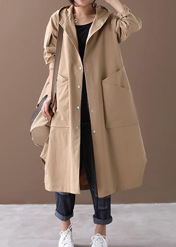 Modern hooded Large pockets fine clothes For Women khaki baggy coat