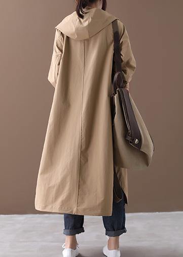 Modern hooded Large pockets fine clothes For Women khaki baggy coat