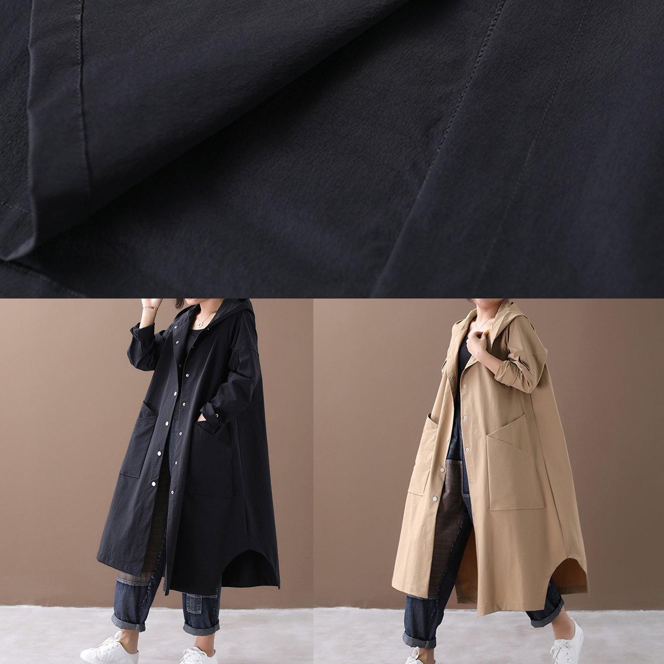 Modern hooded Large pockets fine clothes For Women khaki baggy coat