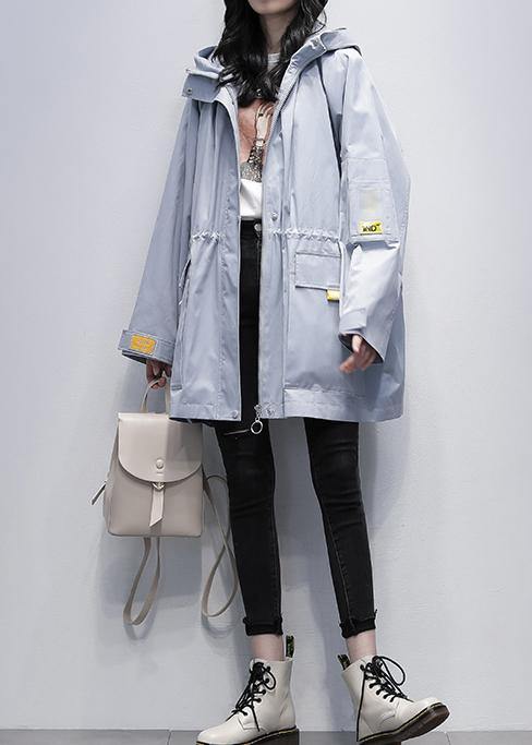 Modern hooded Cinched Plus Size trench coat gray blue coats