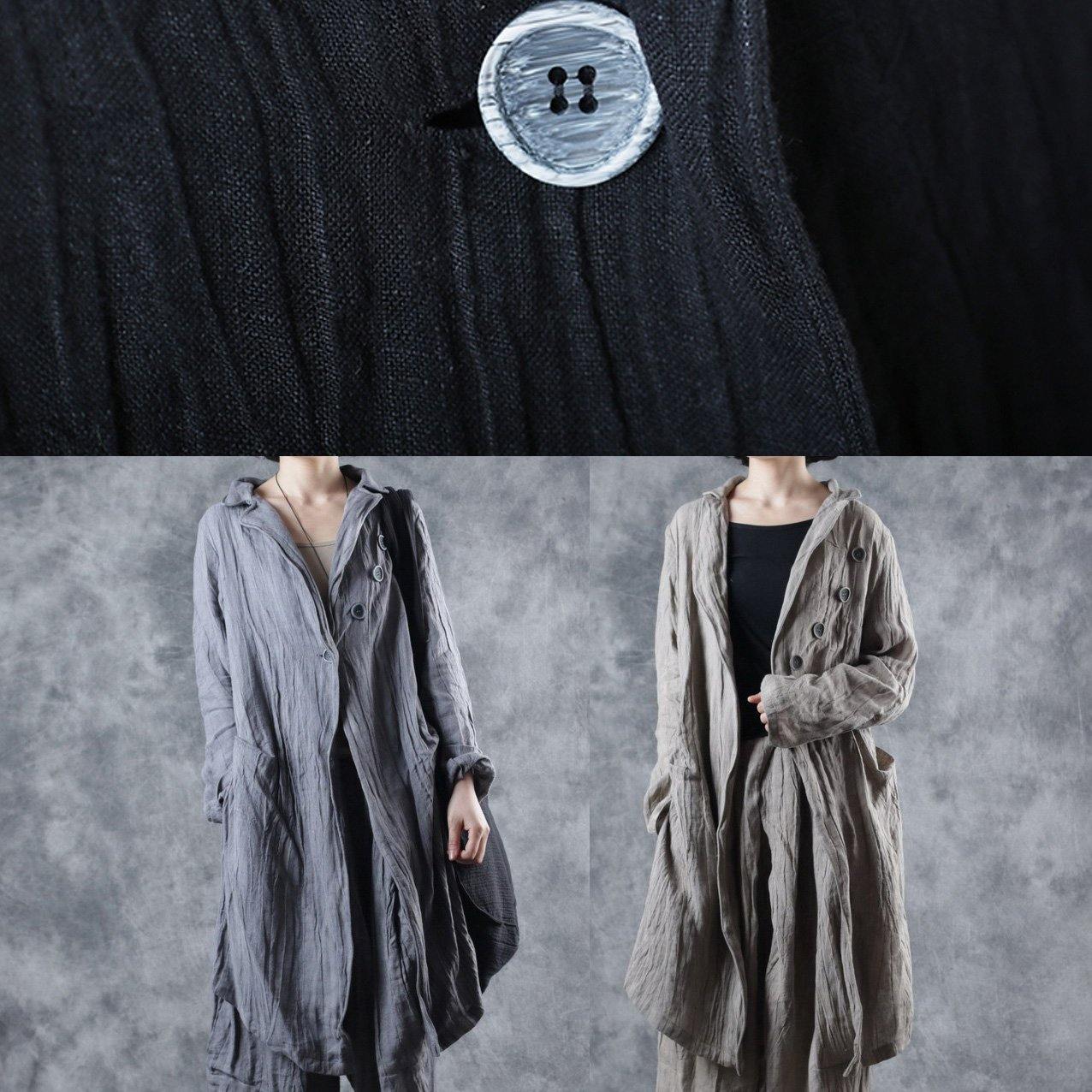 Modern lapel collar linen clothes Fashion Ideas black outwear long sleeve