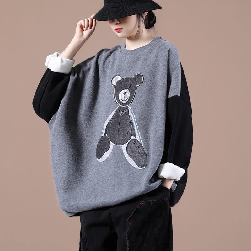 Modern o neck Bear design spring tops women gray tops