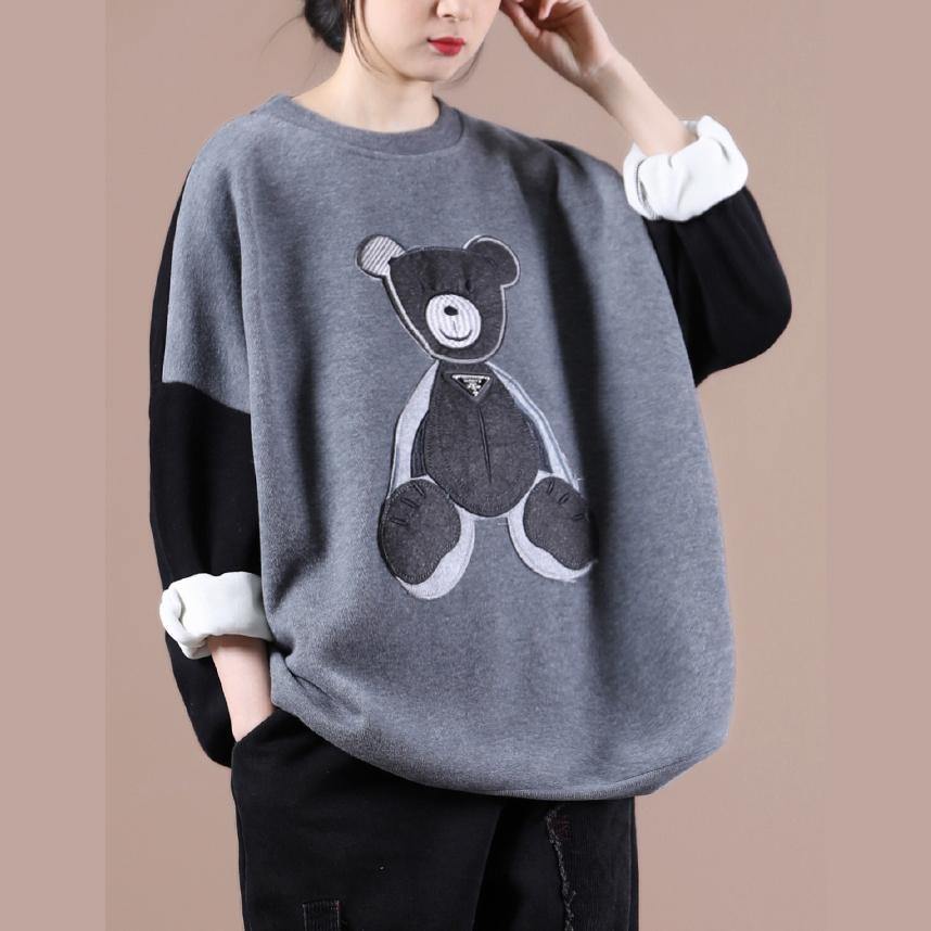 Modern o neck Bear design spring tops women gray tops