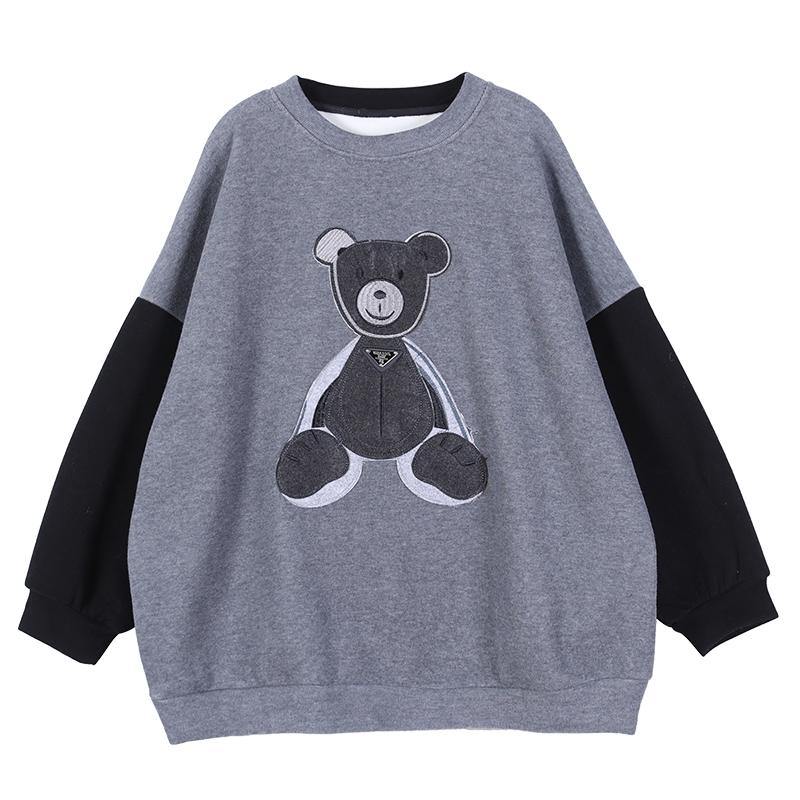 Modern o neck Bear design spring tops women gray tops