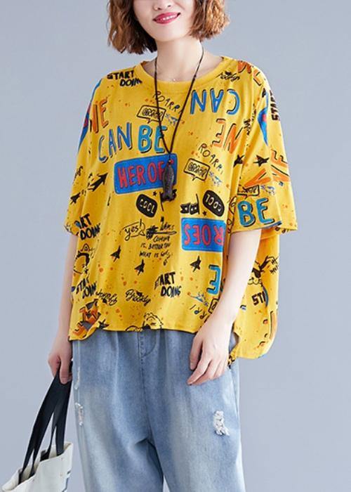 Modern o neck Letter cotton clothes For Women pattern yellow tops