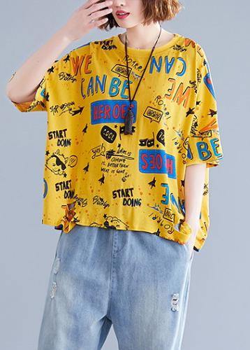 Modern o neck Letter cotton clothes For Women pattern yellow tops