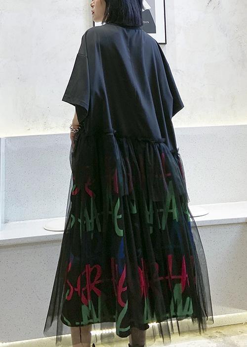 Modern o neck patchwork tulle cotton summer Tunics Inspiration black Maxi Dress