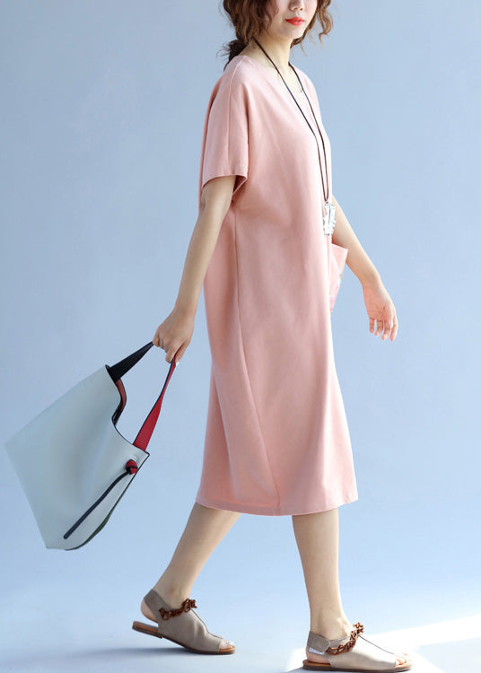 Modern pink Cotton quilting clothes Fashion Ideas pockets loose Summer Dresses