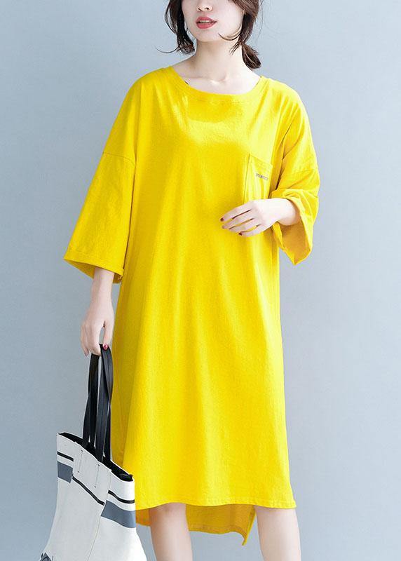 Modern yellow Cotton clothes For Women o neck half sleeve tunic Dress