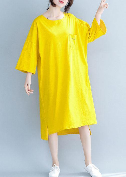 Modern yellow Cotton clothes For Women o neck half sleeve tunic Dress