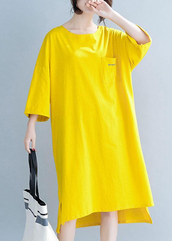 Modern yellow Cotton clothes For Women o neck half sleeve tunic Dress