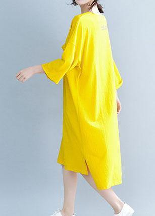 Modern yellow Cotton clothes For Women o neck half sleeve tunic Dress