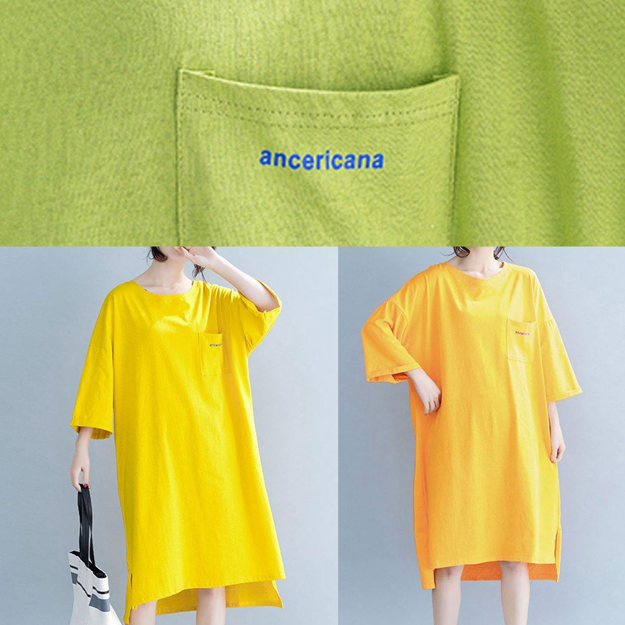 Modern yellow Cotton clothes For Women o neck half sleeve tunic Dress