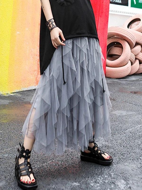 Mu black chiffon skirt Fashion Sewing asymmetric Art Summer skirt