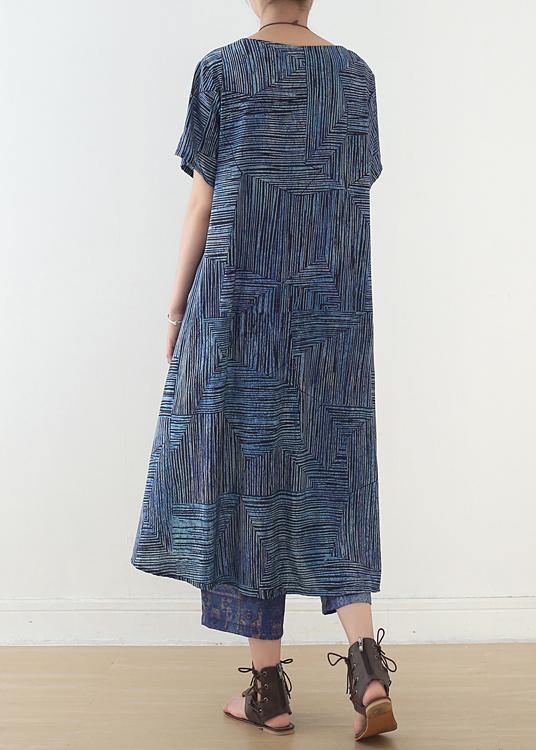 National style blue two-piece dress summer new women's and nine pants wide leg pants