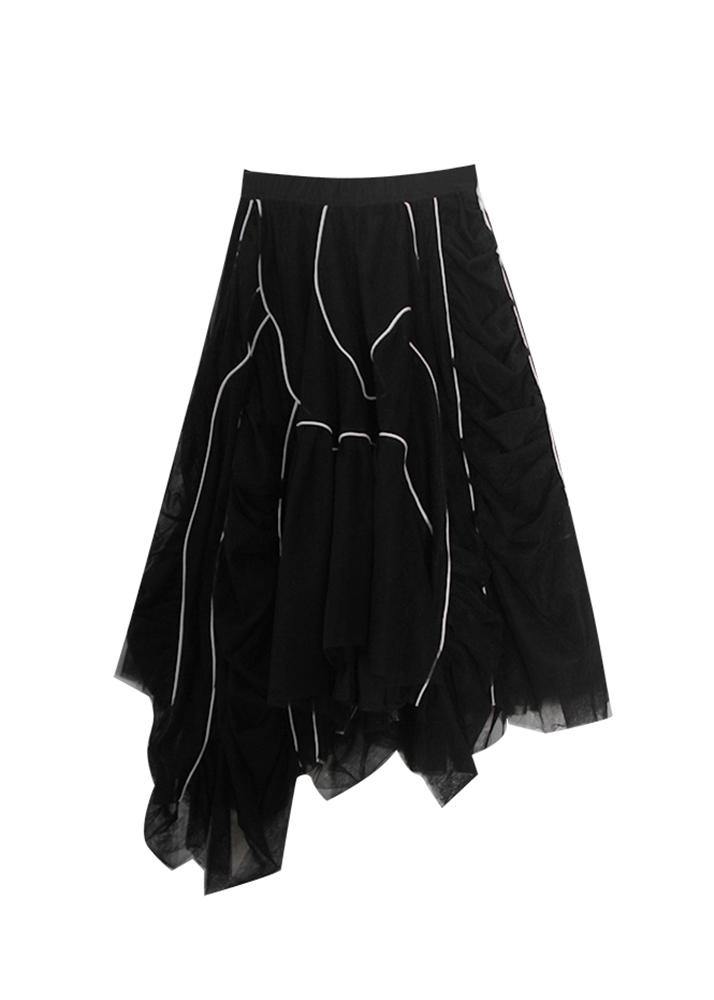 Natural Black Cinched Striped  Skirts Summer