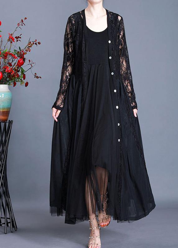 Natural Black Summer Patchwork Lace Long Cardigan