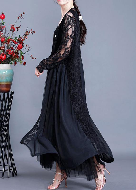 Natural Black Summer Patchwork Lace Long Cardigan