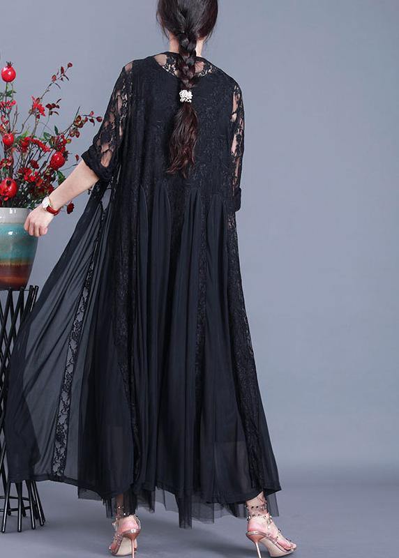 Natural Black Summer Patchwork Lace Long Cardigan