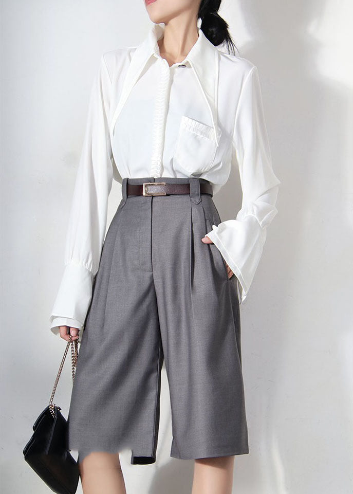 Natural Grey tunic Pockets wide leg Pants Spring