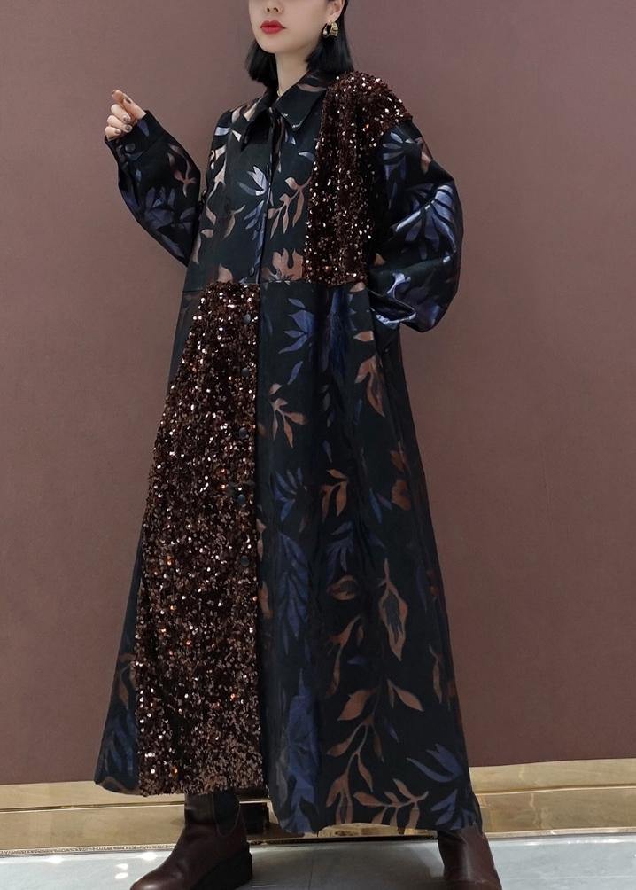 Natural Lapel Patchwork Spring Clothes Fashion Ideas Black Sequined Maxi Dress