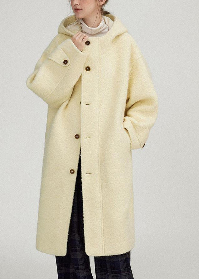 Natural Light Yellow Button Woolen Hoodie Coat Spring