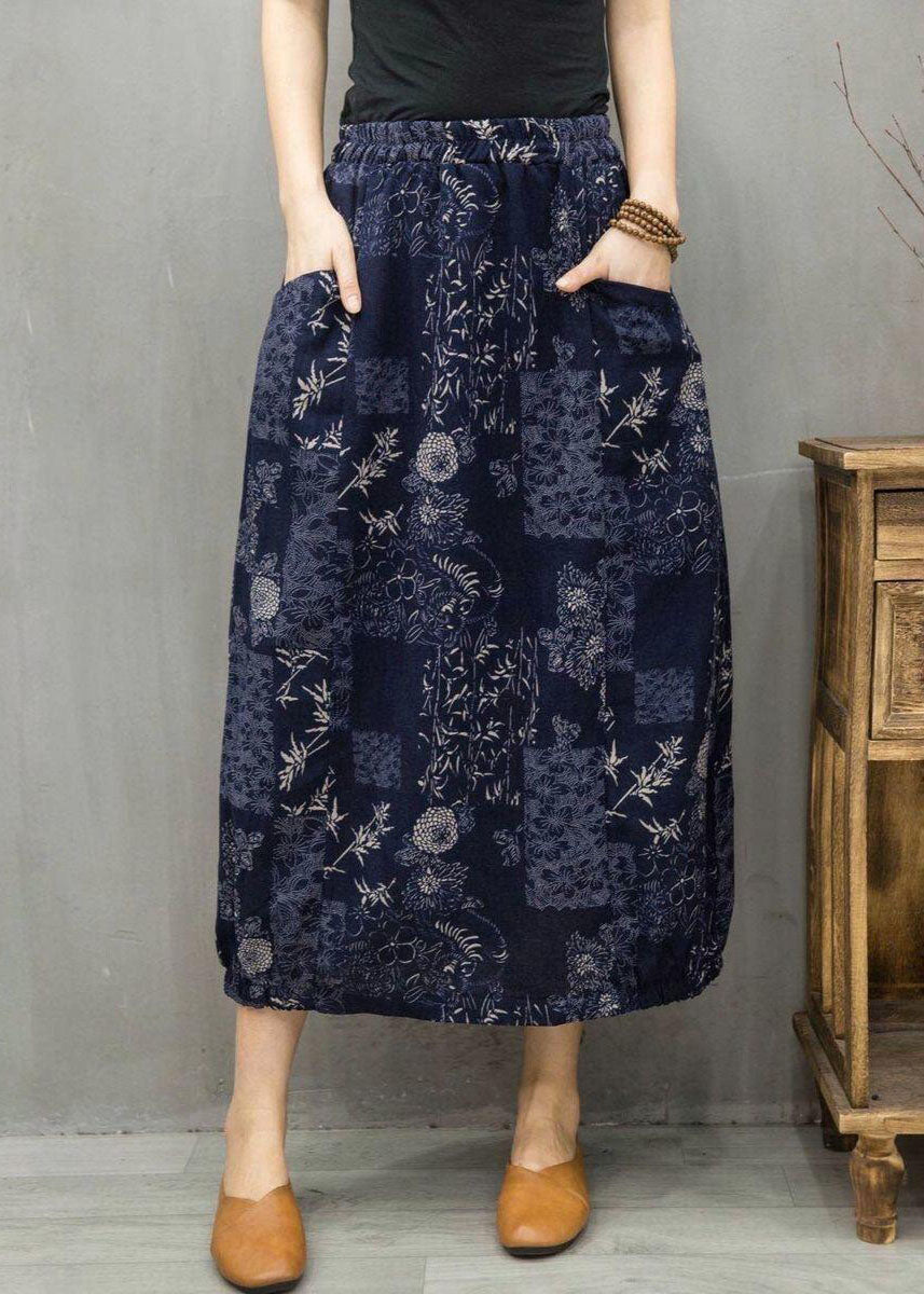 Natural Navy Pockets Cotton Skirts Spring