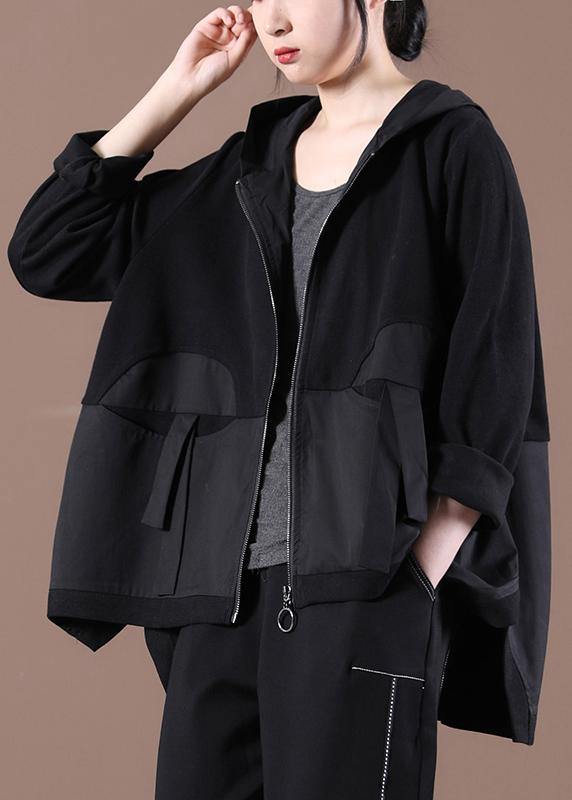 Natural Patchwork Casual  Spring Clothes For Women Black Outwear