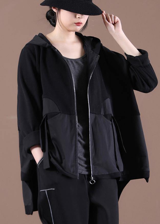 Natural Patchwork Casual  Spring Clothes For Women Black Outwear