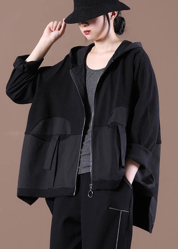 Natural Patchwork Casual  Spring Clothes For Women Black Outwear