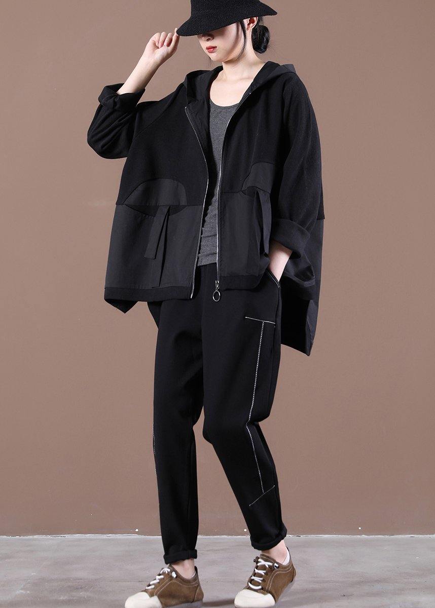 Natural Patchwork Casual  Spring Clothes For Women Black Outwear