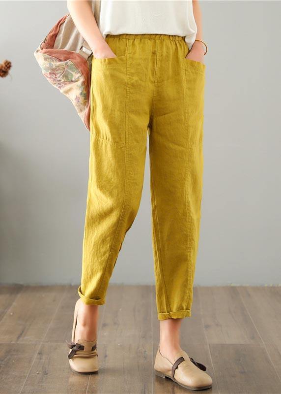 Natural Purple Pockets Cotton Linen  Pants Summer