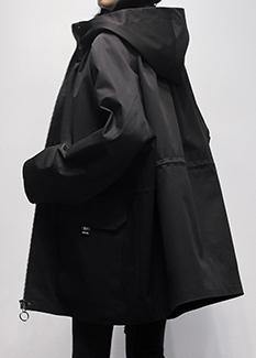 Natural black Plus Size tunic coat Work hooded Cinched  women coats