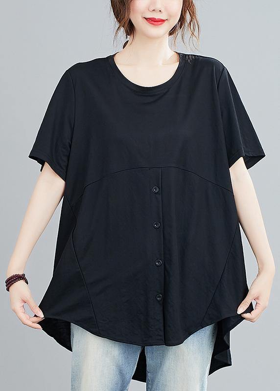 Natural black clothes For Women o neck asymmetric Knee shirts