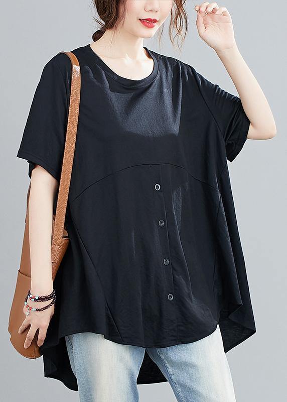 Natural black clothes For Women o neck asymmetric Knee shirts