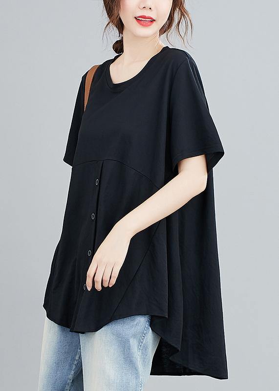 Natural black clothes For Women o neck asymmetric Knee shirts