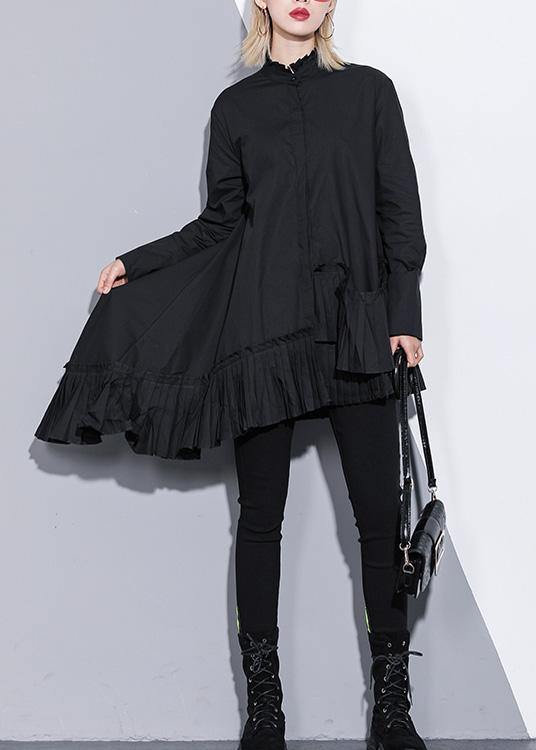 Natural black cotton crane tops patchwork cotton ruffles blouses