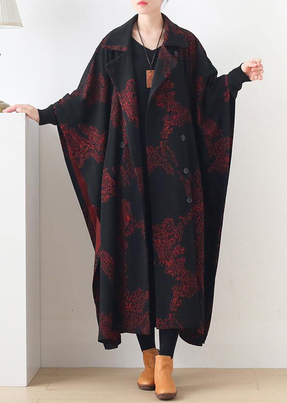 Natural burgundy print Plus Size clothes For Women Notched asymmetric outwears