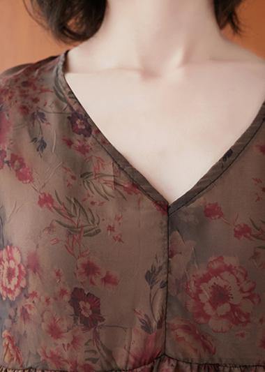 Natural floral clothes For Women v neck asymmetric summer blouses