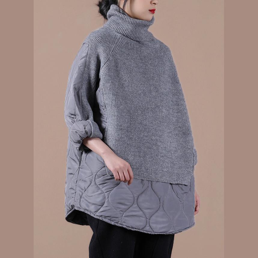 Natural high neck patchwork spring crane tops pattern gray tops