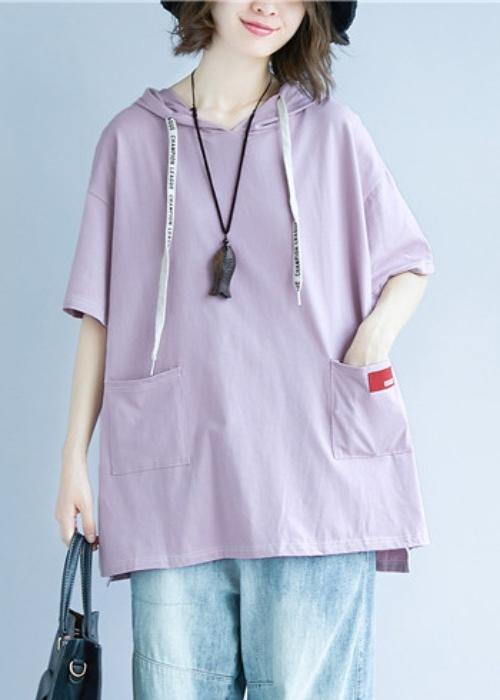 Natural hooded pockets cotton summer blouses for women Tutorials purple blouses