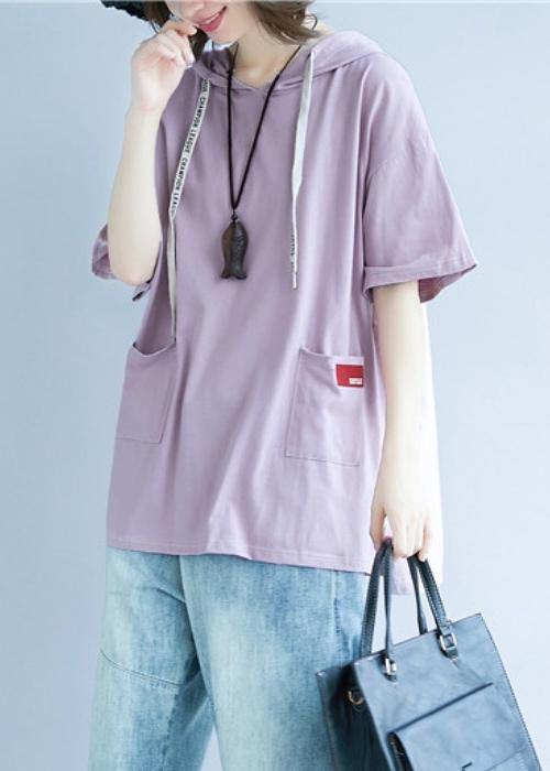 Natural hooded pockets cotton summer blouses for women Tutorials purple blouses