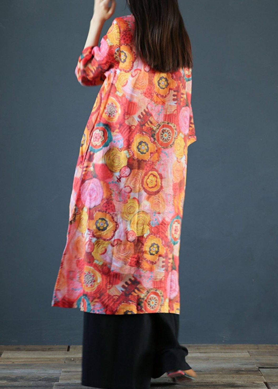 Natural o neck side open linen clothes Photography floral Dress