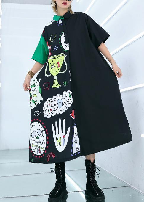 Natural prints cotton clothes Sewing black patchwork long Dress summer