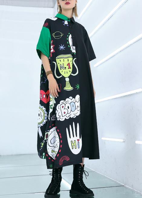 Natural prints cotton clothes Sewing black patchwork long Dress summer