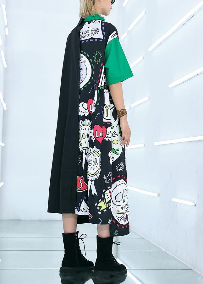 Natural prints cotton clothes Sewing black patchwork long Dress summer