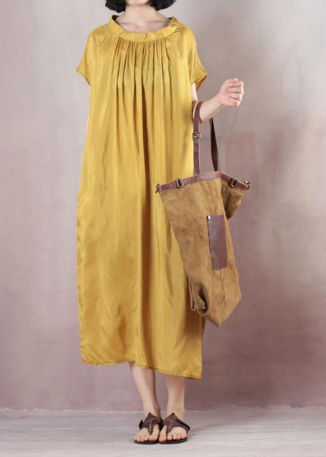 Natural short sleeve cotton summer clothes Runway yellow Plus Size Dresses