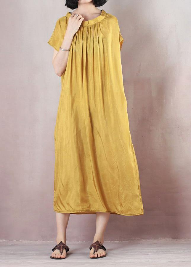 Natural short sleeve cotton summer clothes Runway yellow Plus Size Dresses